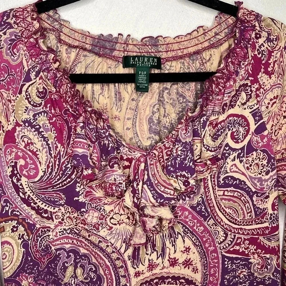 Lauren Ralph Lauren Paisley Top Size Small Petite - Picture 4 of 7